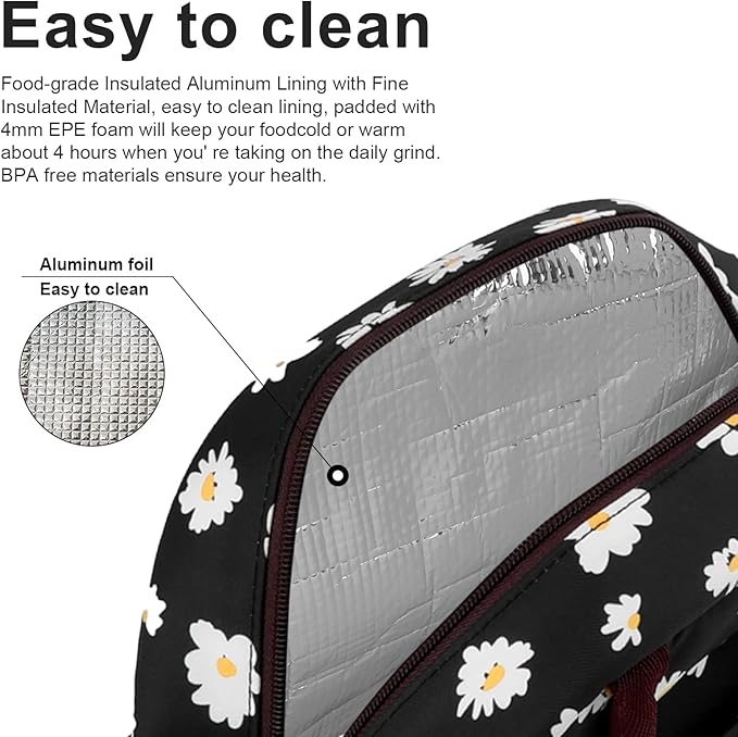 BALORAY Lunch Bag for Women Men Insulated Lunch Box for Adult Reusable Lunch Tote Bag for Work, Picnic or Travel (Daisy)
