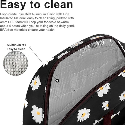 BALORAY Lunch Bag for Women Men Insulated Lunch Box for Adult Reusable Lunch Tote Bag for Work, Picnic or Travel (Daisy)