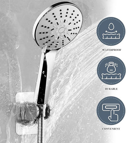 Shower Head Holder Strong Adhesive Adjustable Handheld Shower Wand Holder No Drilling Wall Mount Bracket (Silver)