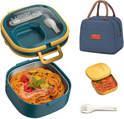 Stackable Stainless Steel Bento Box with Insulated bag,Adult & Kids Luch Box,Leak-Proof,1-Tier Bento box,Lunch Box With Portable Sauce Pod and Cutlery-for Teens/Toddler,Dishwasher Safe,Blue