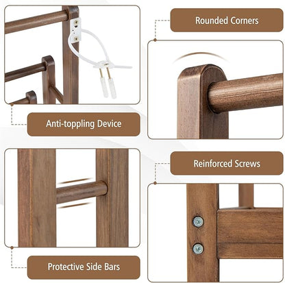 Giantex Towel Rack for Bathroom - 3 Tier Freestanding Towel Racks with Storage Shelf, Wood Hand Towel Drying Stand, Blanket Holder for Living Room, Laundry Room, 18" L x 9" W x 34" H (Rustic Brown)