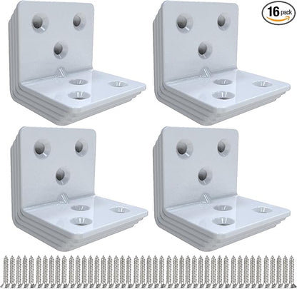 White Stainless Steel Corner Bracket,Joint Right Angle Bracket,L Shape Heavy Duty Metal Corner Brace Hardware Brackets Supporter for Wood Aufuga (16, 1.5x1.2x1.2)