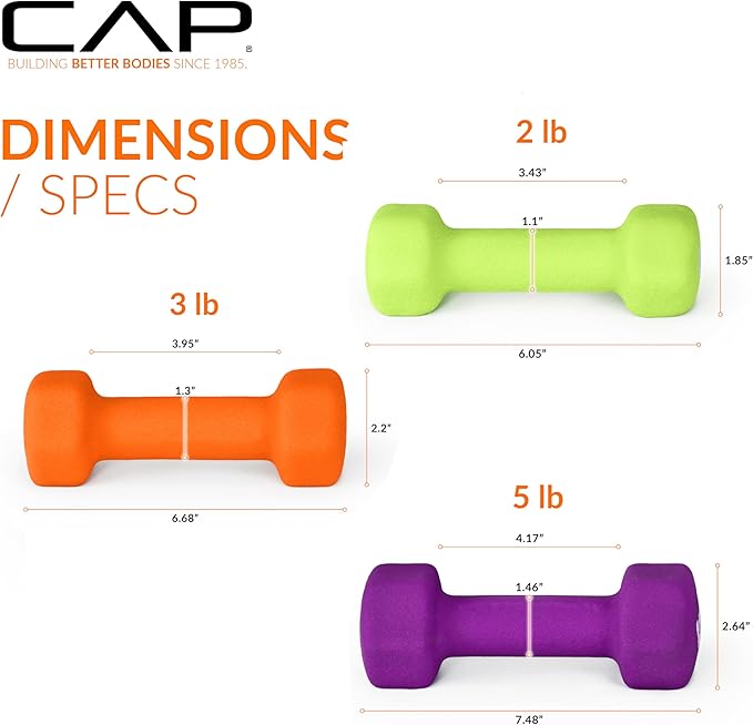 CAP Barbell 56 LB Set of Neoprene Dumbbells with Rack Color Series | 2, 3, 5, 8, 10 LB pairs