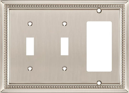 Henne Bery Sunken Pearls Heavy Duty Decorative Wall Plate Switch Plate Outlet Cover (Double Toggle/Single Decorator, Satin Nickel)