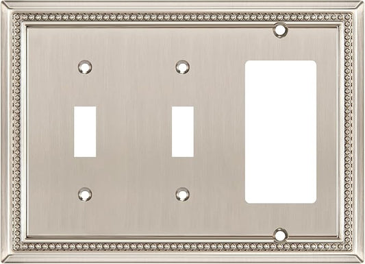 Henne Bery Sunken Pearls Heavy Duty Decorative Wall Plate Switch Plate Outlet Cover (Double Toggle/Single Decorator, Satin Nickel)