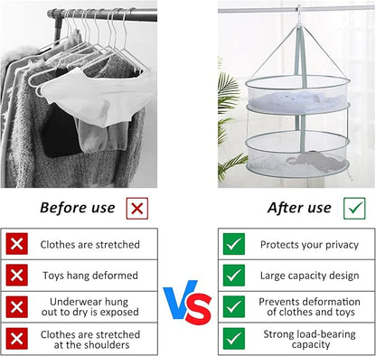 AUTODECO 3-Tier Folding Mesh Clothes Hanging Dryer, Sweater Drying Rack, Large Laundry Drying Rack, Lay fold Flat Dry Hanger, Mesh Clothes Hanging Dryer - XL(3Tier)