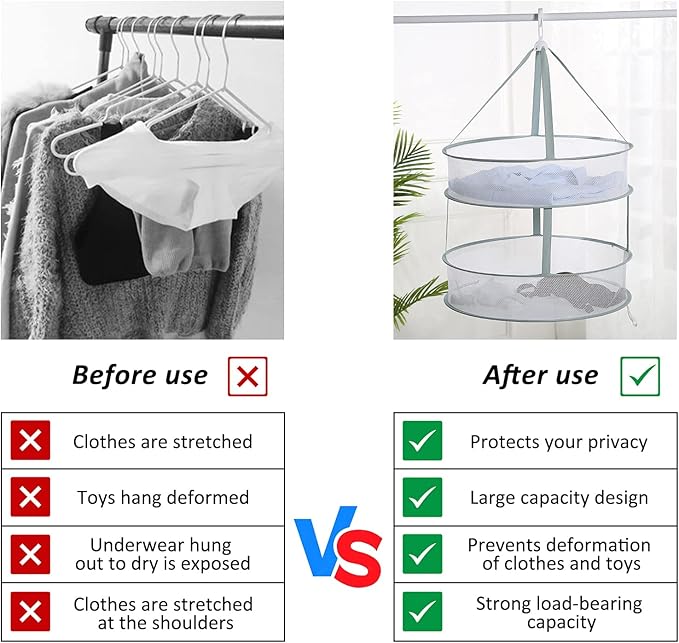AUTODECO 2-Tier Folding Mesh Clothes Hanging Dryer, Sweater Drying Rack, Large Laundry Drying Rack, Lay fold Flat Dry Hanger, Mesh Clothes Hanging Dryer - L(2Tier)