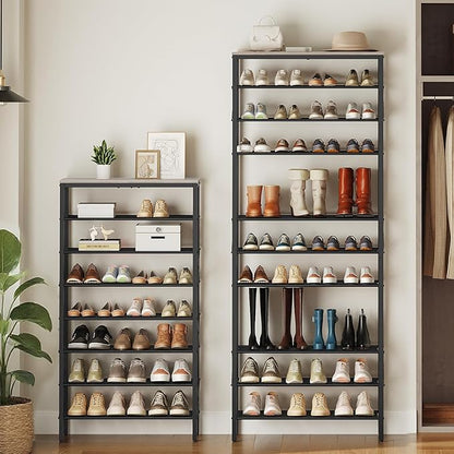 12 Tier Shoe Rack, Large Capacity Shoe Storage Organizer Holds 48 Pairs, Sturdy and Stable, for Entryway, Hallway, Closet, Dorm Room, Greige and Black SS12BG