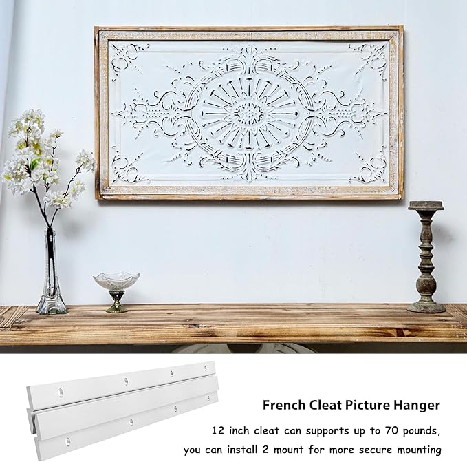 French Cleat Picture Hanger, Aluminum Z Hanger Interlocking Wall Mounting Bracket Hardware Kit Z Clips for Hanging Wall Painting, Mirrors, Panels, Artwork, Cabinet, Whiteboard (12inch-2Pairs)