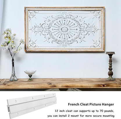 French Cleat Picture Hanger, Aluminum Z Hanger Interlocking Wall Mounting Bracket Hardware Kit Z Clips for Hanging Wall Painting, Mirrors, Panels, Artwork, Cabinet, Whiteboard (12inch-2Pairs)