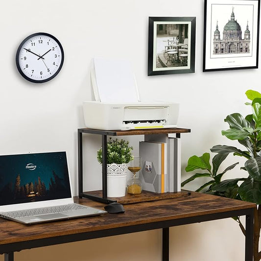 HOOBRO Under Desk Printer Stand, 2-Tier Industrial Printer Cart with Storage Shelf, Mobile Machine Holder Table Stand, for Home and Office, Rustic Brown and Black BF42PS01