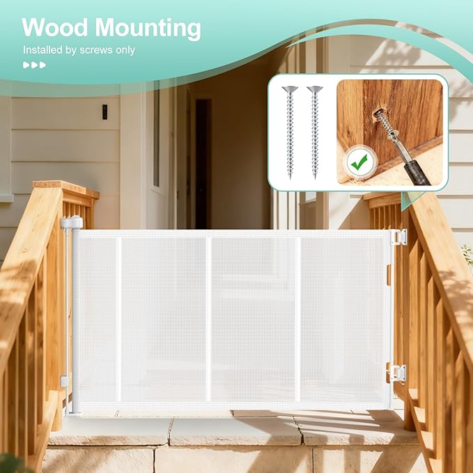 EZIGO Retractable Baby Gates Replacement Parts, Full Set Wall Mounting Accessories Including Brackets, Latches, Screws for 120 inch Extra Wide Baby Gate Pet Gate Mesh Gate Retractable Dog Gate, White