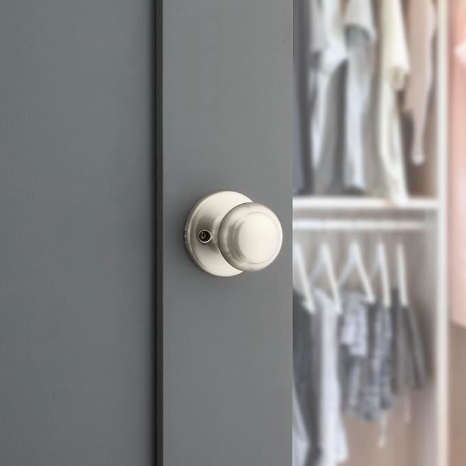 Kwikset Cove Dummy Door Knob, Single Sided Handle for Closets, French Double Doors, and Pantry, Satin Nickel Non-Turning Interior Push/Pull Door Knob, with Microban Protection