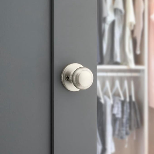 Kwikset Cove Dummy Door Knob, Single Sided Handle for Closets, French Double Doors, and Pantry, Satin Nickel Non-Turning Interior Push/Pull Door Knob, with Microban Protection