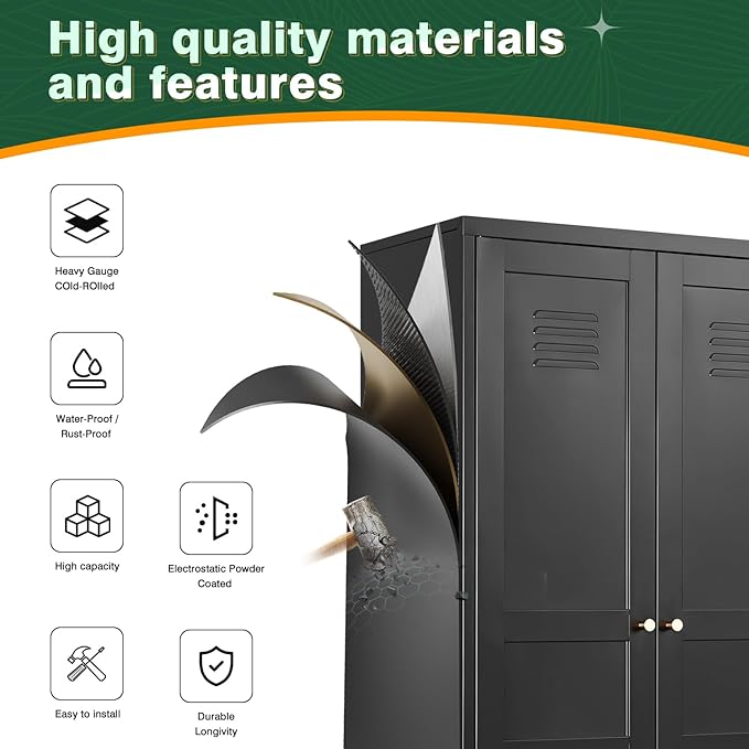 Letaya Black Storage Cabinet with Adjustable Shelves-Metal Home Kitchen Pantry Cabinets with Doors,Organization Locker for Cupboard/Bedroom/Dining/Living/Bathroom/Office/Garage Room