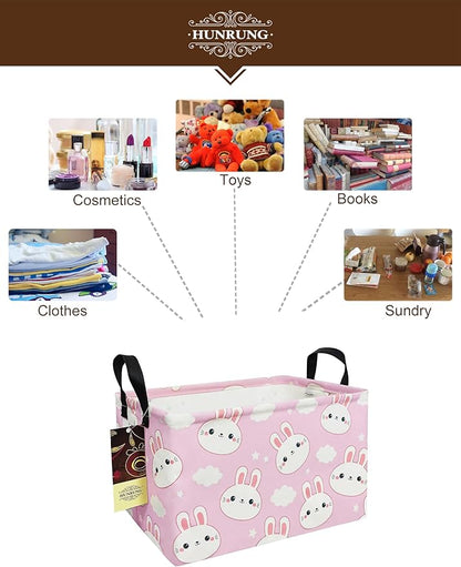 HUNRUNG Rectangle Storage Basket Cute Canvas Organizer Bin for Pet/Children Toys, Books, Clothes Perfect for Rooms/Playroom(REC-Cute Rabbit)