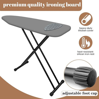 Ironing Board, Compact and Space Saver,Size 13 x 43, Metal Construction Ironing Boards with Extra Thick Heavy Duty Padded, Stable Structure,Skid Feet, Premium Iron Board (Grey)