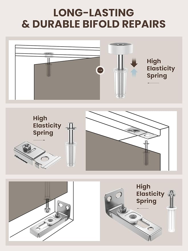 Bifold Door Hardware Repair Kit - 2 Pack Bi-fold Sliding Closet Door Hardware Kit for 7/8" to 1" Track, Folding Pocket Door Replacement Parts Set Include Top Bottom Pivots Bracket and Guide Wheel
