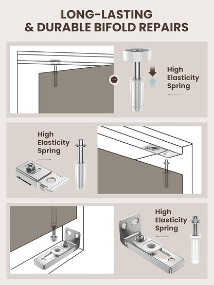 Bifold Door Hardware Repair Kit - 2 Pack Bi-fold Sliding Closet Door Hardware Kit for 7/8" to 1" Track, Folding Pocket Door Replacement Parts Set Include Top Bottom Pivots Bracket and Guide Wheel