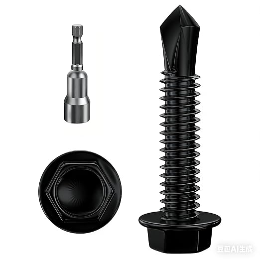 (250Pcs) #8×1" Black Hex Washer Head Self Drilling Screws, 410 Stainless Steel Metal SheetScrews，TEK Screws, Sheet Metal Self Tapping Screws