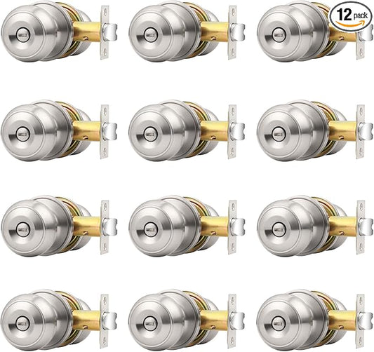 Probrico Brushed Nickel Interior Door Knobs, Privacy Door Knob for Bathroom Bedroom, Stainless Steel Door Knob with Lock for Interior Door, 12 Pack