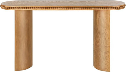 Vintage Console Table with Beaded Trim and Reversible Curved Legs, Natural Wood Veneer Finish Entryway Accent Table, Long Sofa Table Behind Couch for Hallway, Living Room (Brown-J58)