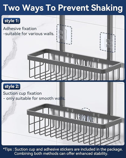 YASONIC Shower Caddy Hanging, Never Rust Shower Organizer Hanging, Aluminum Shower Racks for Inside Shower with Hooks for Razor, Bathroom Organizers and Storage with Soap Holder, Grey