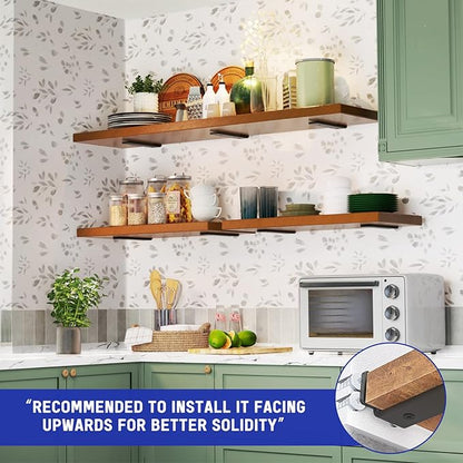 Goovilla Shelf Bracket, Heavy Duty Floating Shelf Brackets 6 inch Long, 4 Pack Brackets for Shelves, Black Coated Metal Wall Shelf Support Brackets with 1/5 Inch Thick and 160 lb. Load Capacity