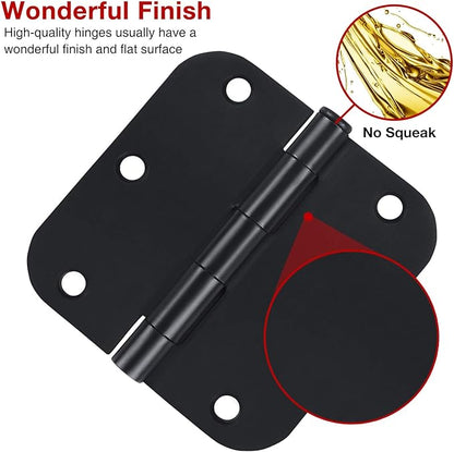 3 Pack Matte Black Door Hinges 3.5" x 3 1/2 Interior Round Door Hinge 3 ½",5/8" Radius Flat Finished Iron Standard Residential Structures Hardware for Backyard shed/Basement Access/Garage Side Door