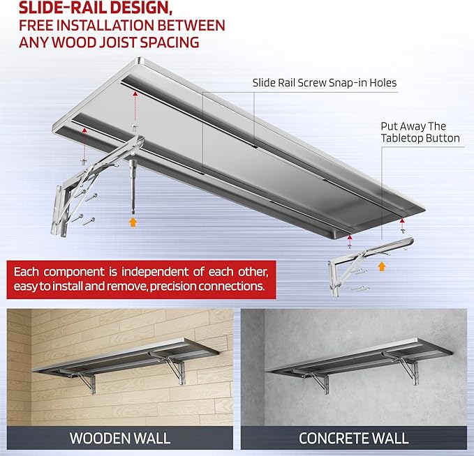 1.3x4FT Adjustable Garage Shelf Wall Mounted Fold Down Shelf Metal Heavy Duty Sliver 1Pack