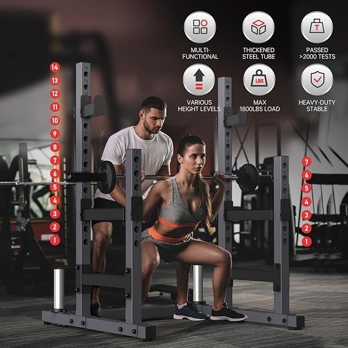 PASYOU Adjustable Power Rack, Multifunction Squat Rack Heavy-Duty Stand, Weight Rack Stand with Spotters, Push Up Portable Strength Training Dumbbell Rack for Home Gym Equipment, Max Load 1800 LBS