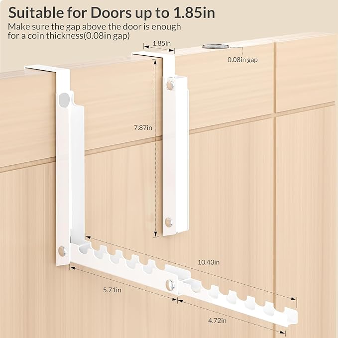 Over The Door Hanger,Foldable Over The Door Storage Hooks with 10 Ridges,Portable Hanging Clothes Drying Rack Door Coat Towels Rack for Small Space Laundry Room Bathroom Closets (1, White)