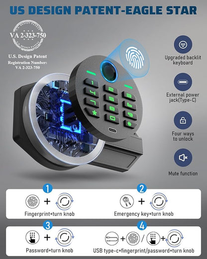 Kavey 2.0 Cub Biometric Fingerprint Safe Box, Home Safe with Dual Alarm System, Money Safe With Mute Function and LED Light, Safes with Removable Shelf, Safes for Money Valuables