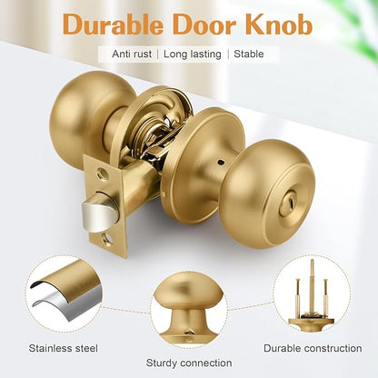Probrico Champagne Bronze Door Knobs for Bedroom Bathroom, Interior Door Knob with Round Ball, Champagne Privacy Door Knob, 1 Pack