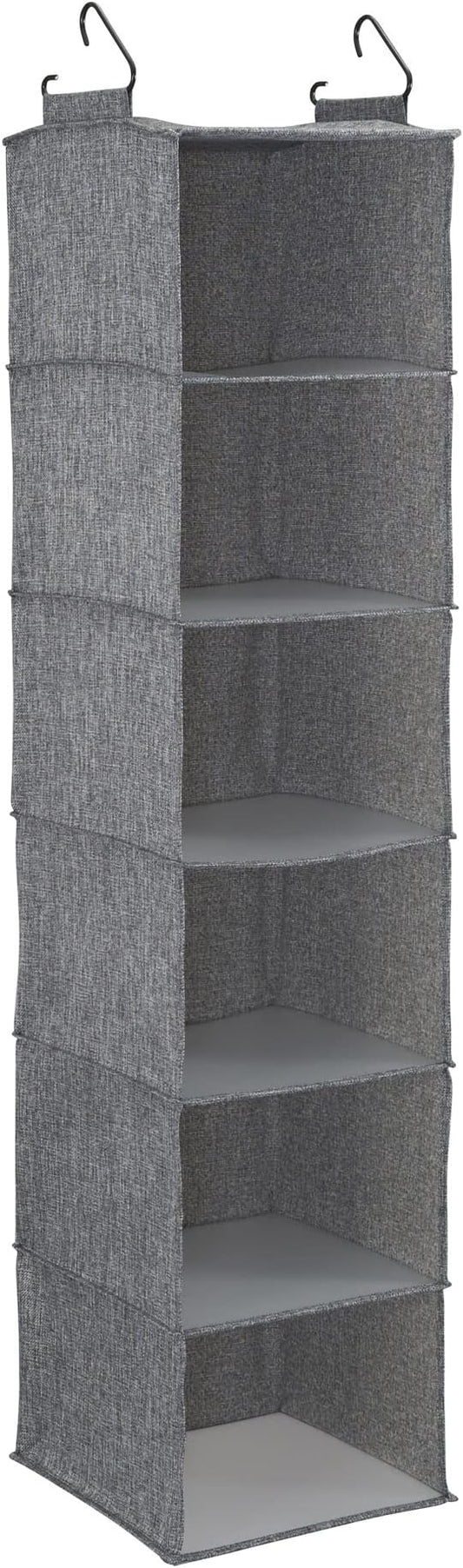 Household Essentials 6 Shelf Hanging Closet Organizer, Hanging Closet Shelf, Fabric Poly Linen and PEVA Shelving