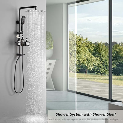 SonTiy Rain Shower Heads System with Handheld Jet Spray, Caddy Shelf and Brass Shower Diverter, Bathroom luxury Shower Faucet Set for Whole Family, 2.5 GPM, Oil Rubbed Bronze