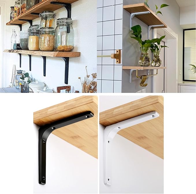 4pcs 4 Inch L Brackets, Heavy Duty Wall Mount White L Corner Brackets Braces for Wood, Shelves, Cabinets, 90 Degree Triangle Shelf Support with Screws, Small Right Angle Bracket
