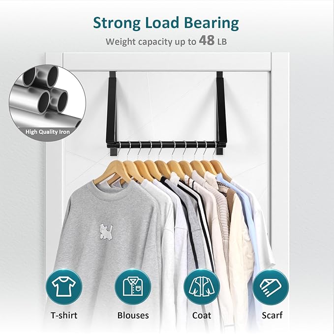 Foldable Over The Door Clothes Hanger, Space Saving Small Clothes Rack Door Hangers for Clothing, 2Pack, Black