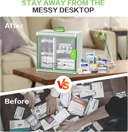 Glosen Medicine Cabinet Locking Medicine Cabinet Wall Mounted【 Green 13.6 x 13.4 x 6.5 Inch 】 Portable Storage Container Big Capacity