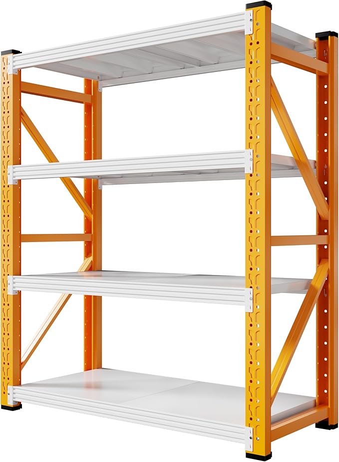 48" W Garage Storage Shelves,3000LBS Garage Shelving Heavy Duty Adjustable Shelving Unit,4 Tier Metal Utitly Shelves Industrial Shelving for Warehouses,Basement,Orange-White