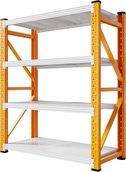 48" W Garage Storage Shelves,3000LBS Garage Shelving Heavy Duty Adjustable Shelving Unit,4 Tier Metal Utitly Shelves Industrial Shelving for Warehouses,Basement,Orange-White