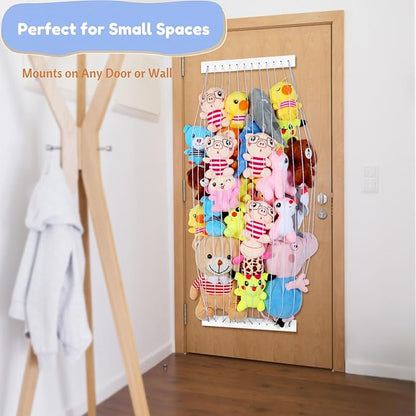 Stuffed Animal Storage Wood Soft Toy Storage for Kids Room，Wall Mount Door Hanging Stuffed Animal Toy Organizer Shelf for Nursery Play Room White -Patent