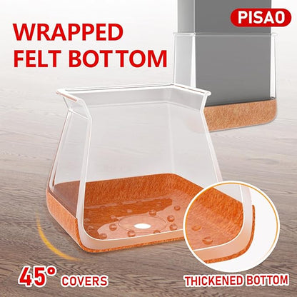24 Pcs Chair Leg Floor Protectors Square, Silicone Chair Leg Protectors Caps Covers for Hardwood Floors, Furniture Pads Sliders with Wrapped Felt Bottom Large (Fit:1-1/8"~1-1/2")