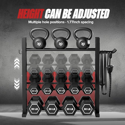 3-Tier Dumbbell Rack Stand Only, Weight Rack for Home Gym Dumbbells, Adjustable Height, Compact Design, 1000LB Capacity Dumbbell Storage for Home Use