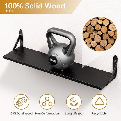 Wood Floating Shelves Set of 4, Rustic Storage Decor Wall Shelves, Wall Mounted Shelf for Living Room, Bedroom 23.6" x 6", Black