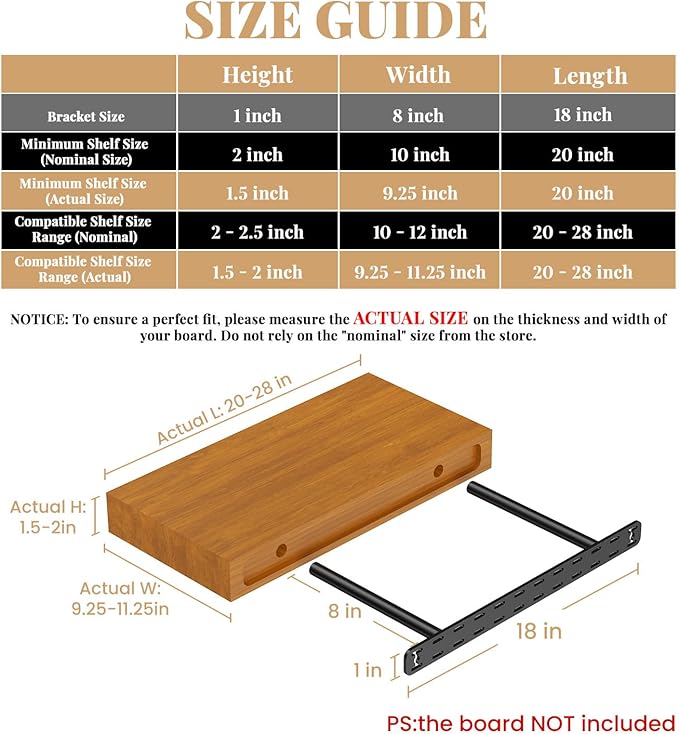 2pcs Floating Shelf Bracket Heavy Duty,Decorative Floating Shelf Hardware Hidden Black Metal Fireplace Mantel Brackets (18"X8"X1.0" with Tools)