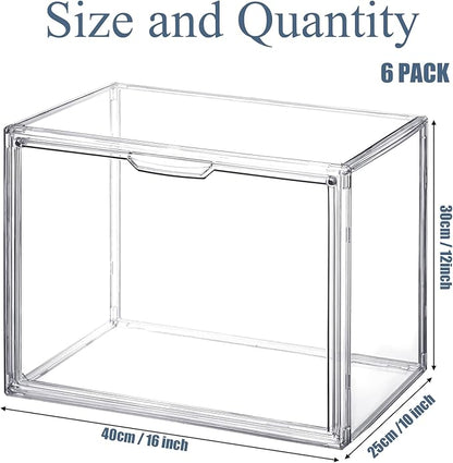 Geetery 6 Pack Purse Organizer for Closet Clear Large Acrylic Display Case Handbag Purse Storage Box with Magnetic Door Plastic Stackable Storage Bin for Collectibles Book Figure Backpack