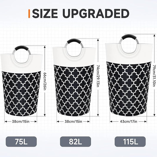 Large Laundry Basket Laundry Hamper Bag Washing Bin Clothes Bag Collapsible Tall with Handles Waterproof Travel Bathroom College Essentials Storage for College Dorm, Family (Black) 115L