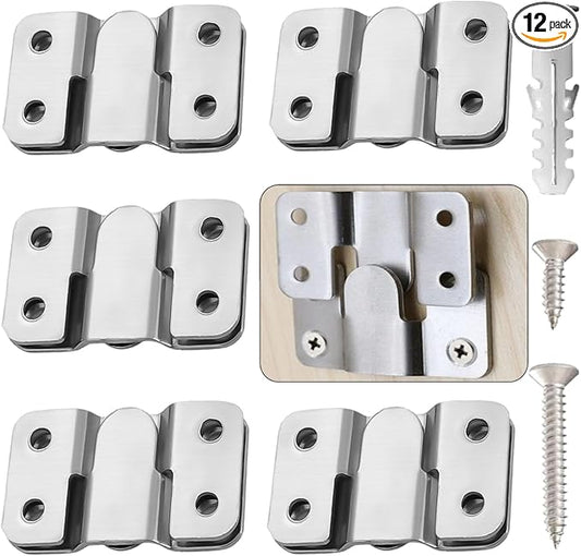 French Cleat Hanger Kit- 6 Sets Picture Hanging Jig with Screws, Deer Mount Hanger Hardware,Art Gallery Wall Flush Mount Heavy Duty Picture Hanging Hanger ,Stainless Steel Shelf Brackets