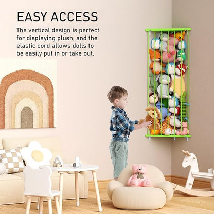 Stuffed Animal Storage Corner Organizer- Stuffed Animal Holder with Length Adjustable - Wall Plush Storage Hanging Stuffed Animal Net for Wall (Green, Standard)